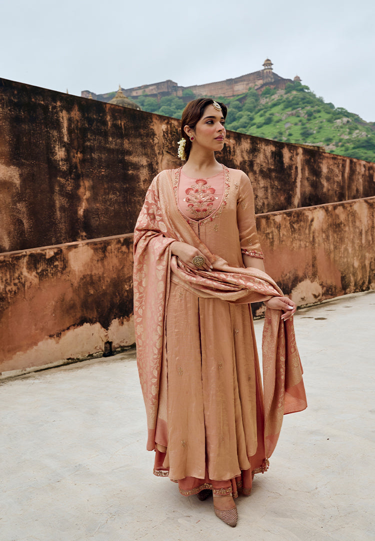 Terracotta Tissue Mughal Suit