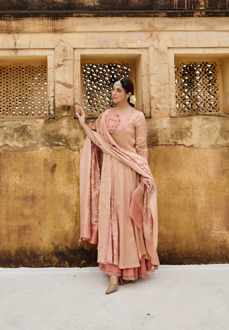 Terracotta Tissue Mughal Suit