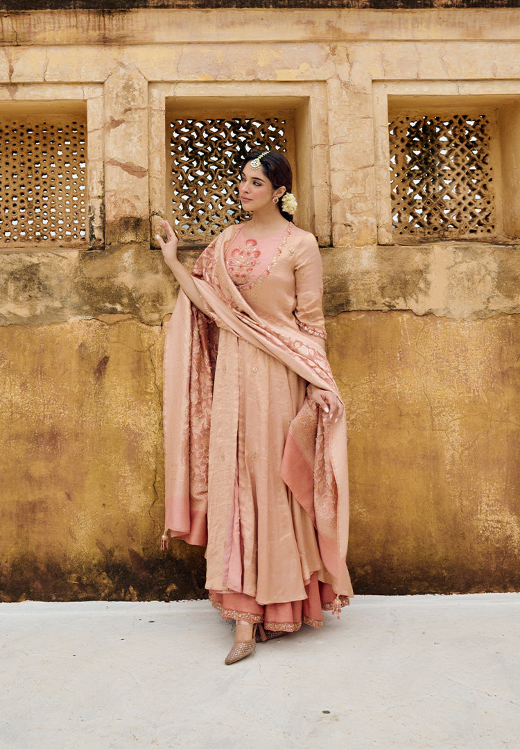 Terracotta Tissue Mughal Suit