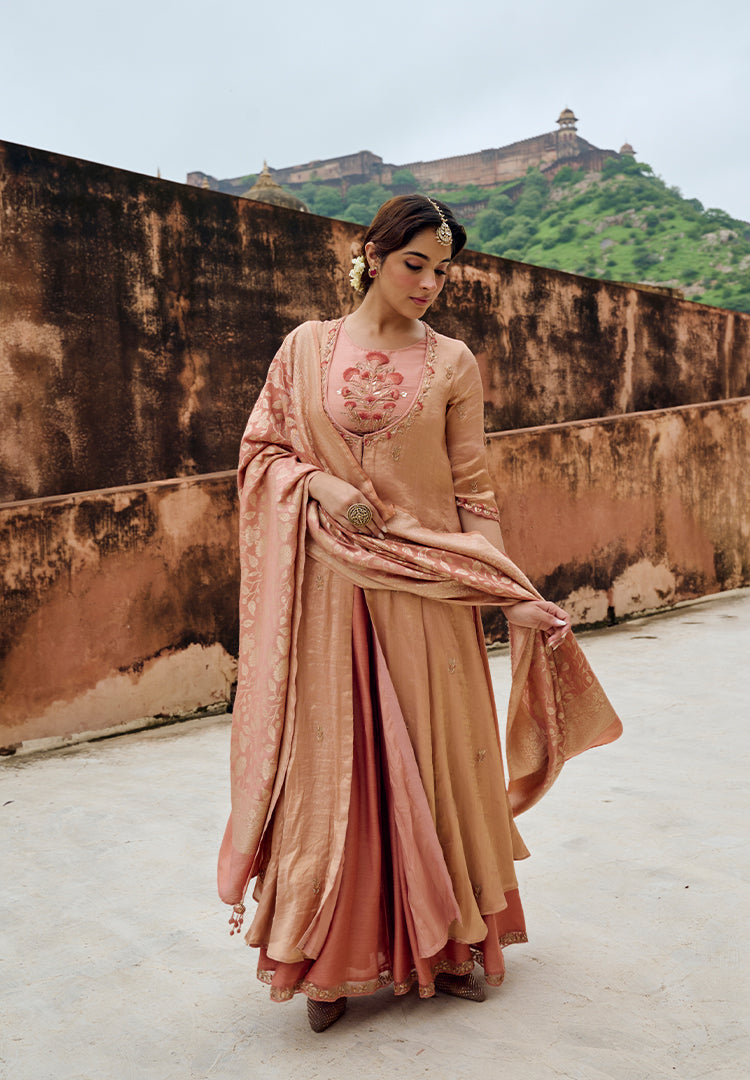 Terracotta Tissue Mughal Suit