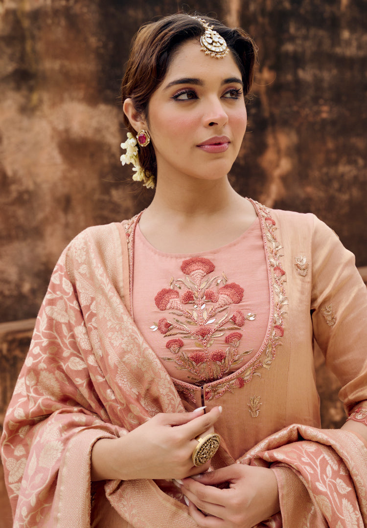 Terracotta Tissue Mughal Suit