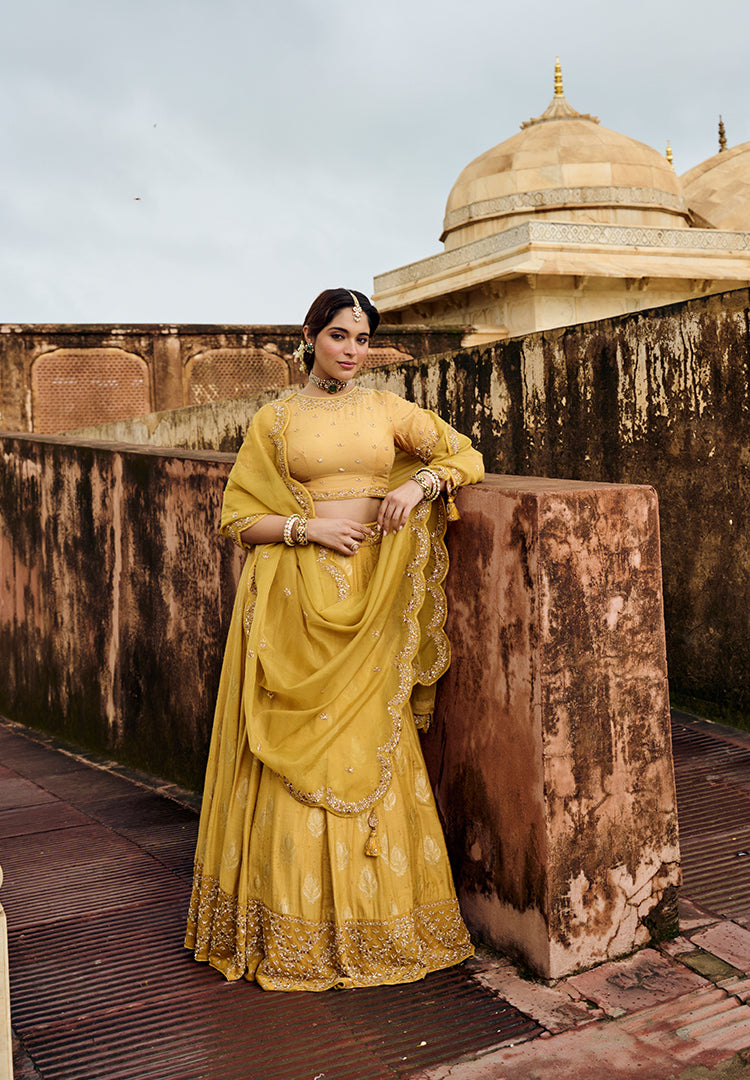 MUSTARD MOONGA BUTTI LEHENGA