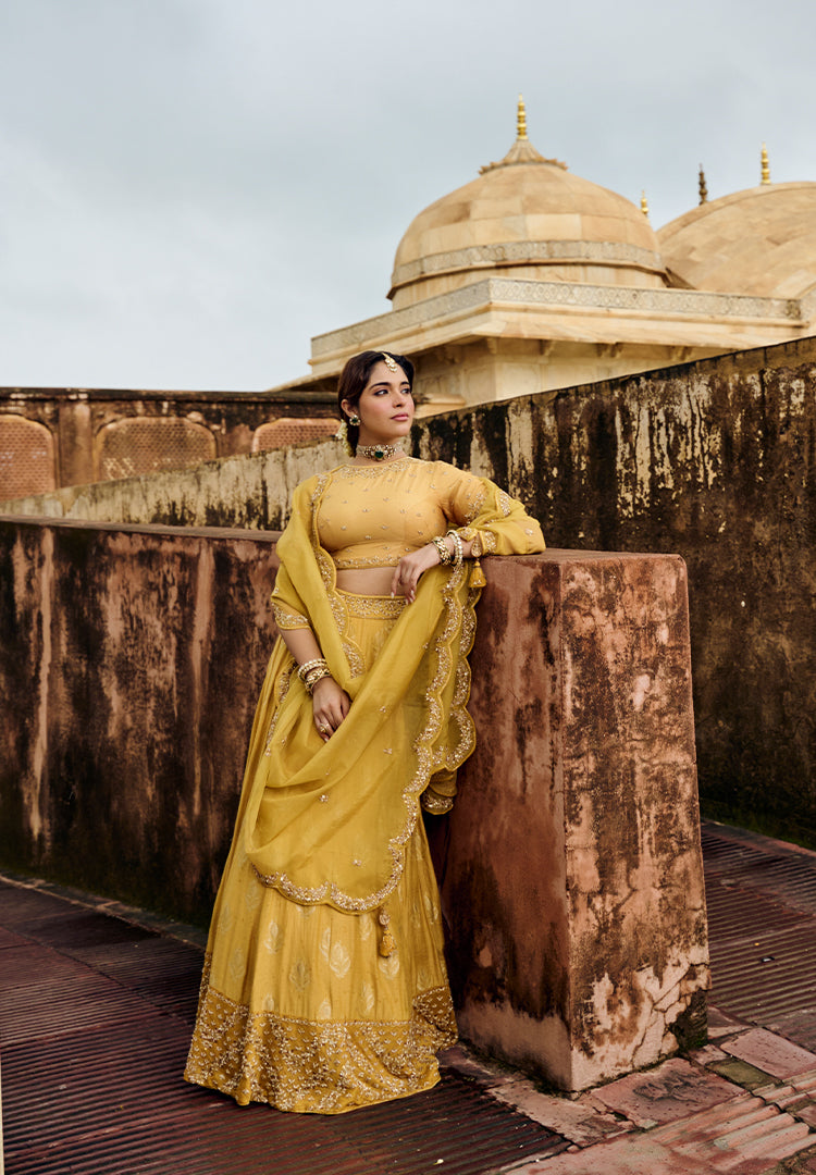 MUSTARD MOONGA BUTTI LEHENGA