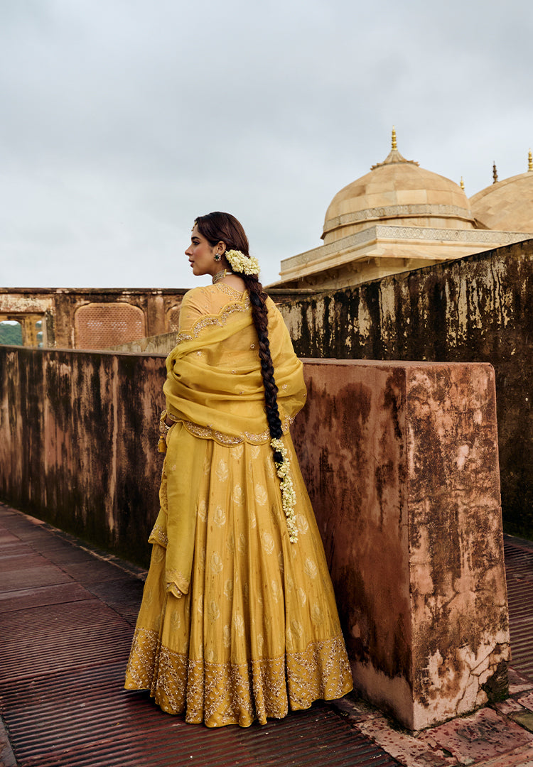 MUSTARD MOONGA BUTTI LEHENGA