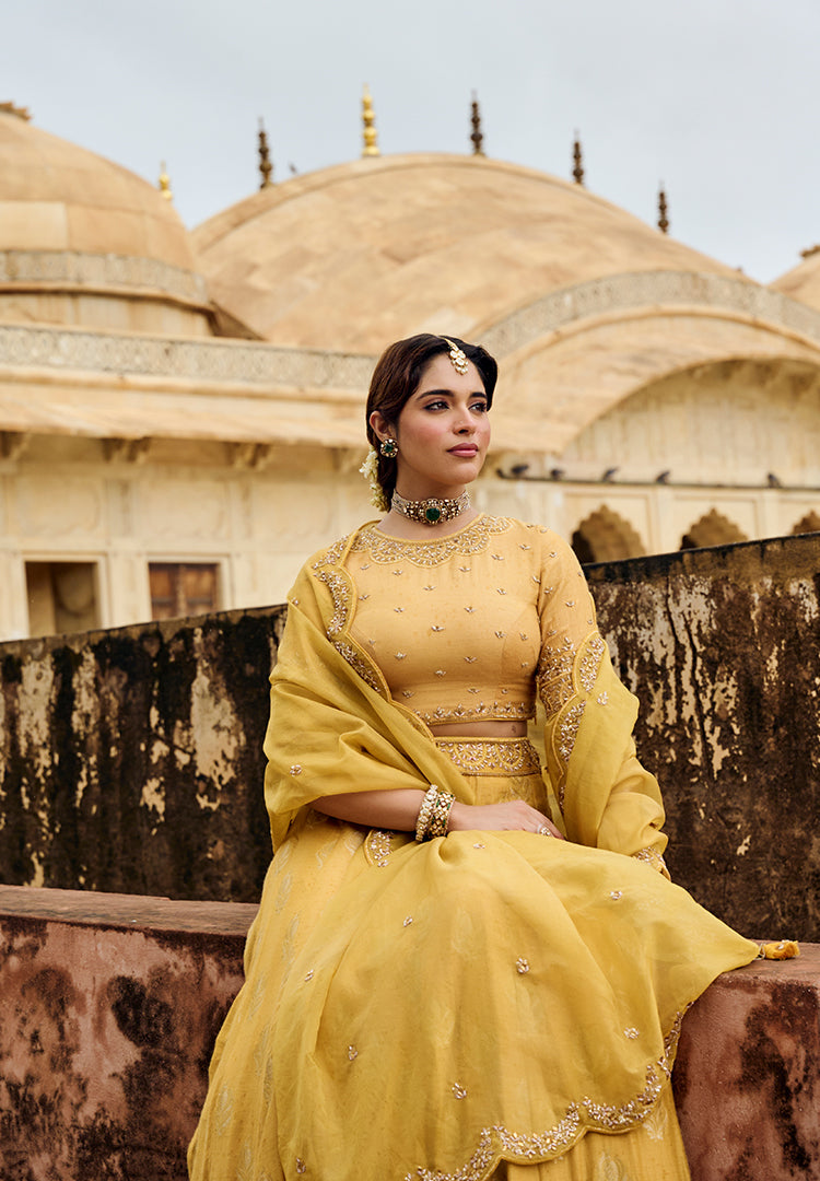 MUSTARD MOONGA BUTTI LEHENGA
