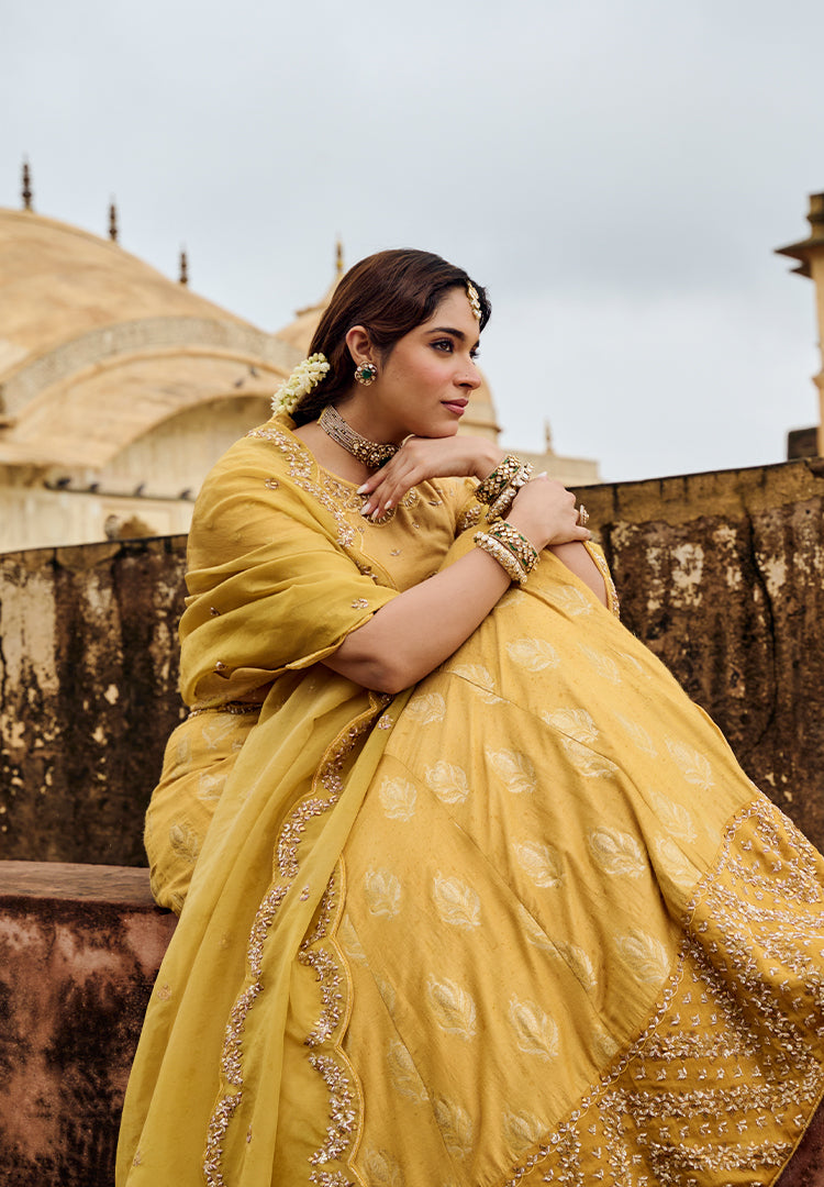 MUSTARD MOONGA BUTTI LEHENGA
