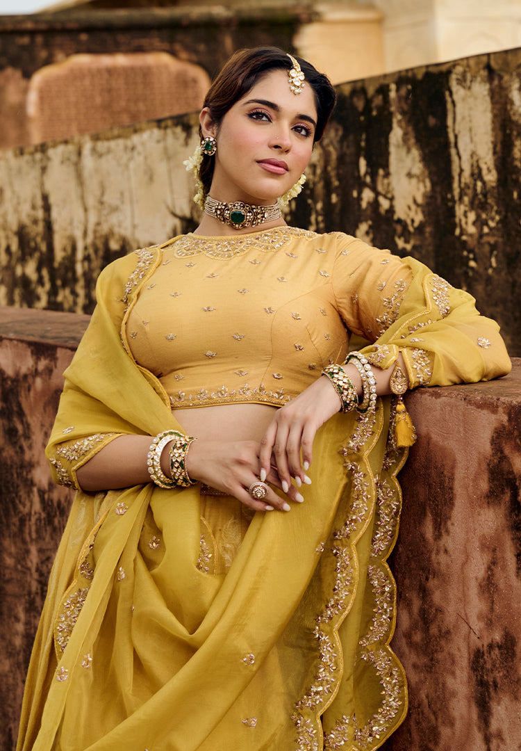 MUSTARD MOONGA BUTTI LEHENGA