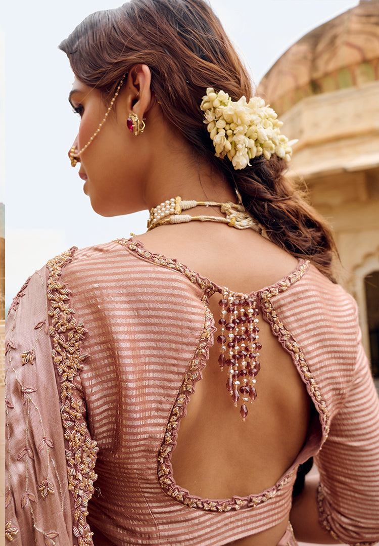BURNT PEACH DARPE LEHENGA SAREE