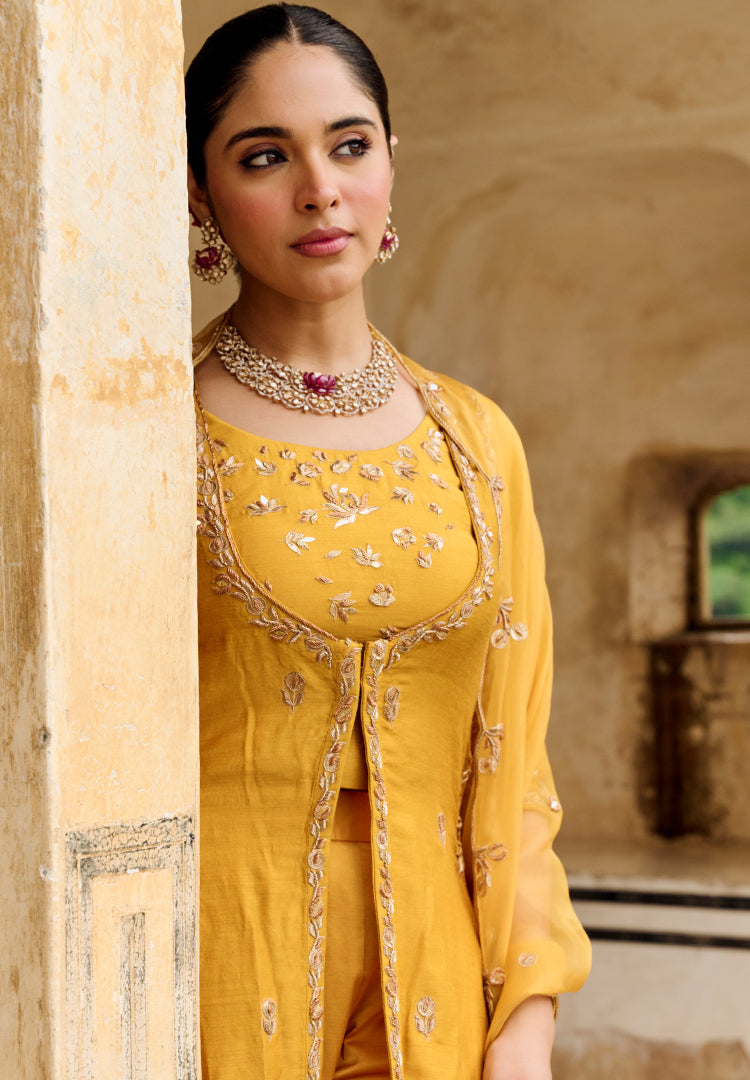Marigold Mugal Cut Moonga Suit