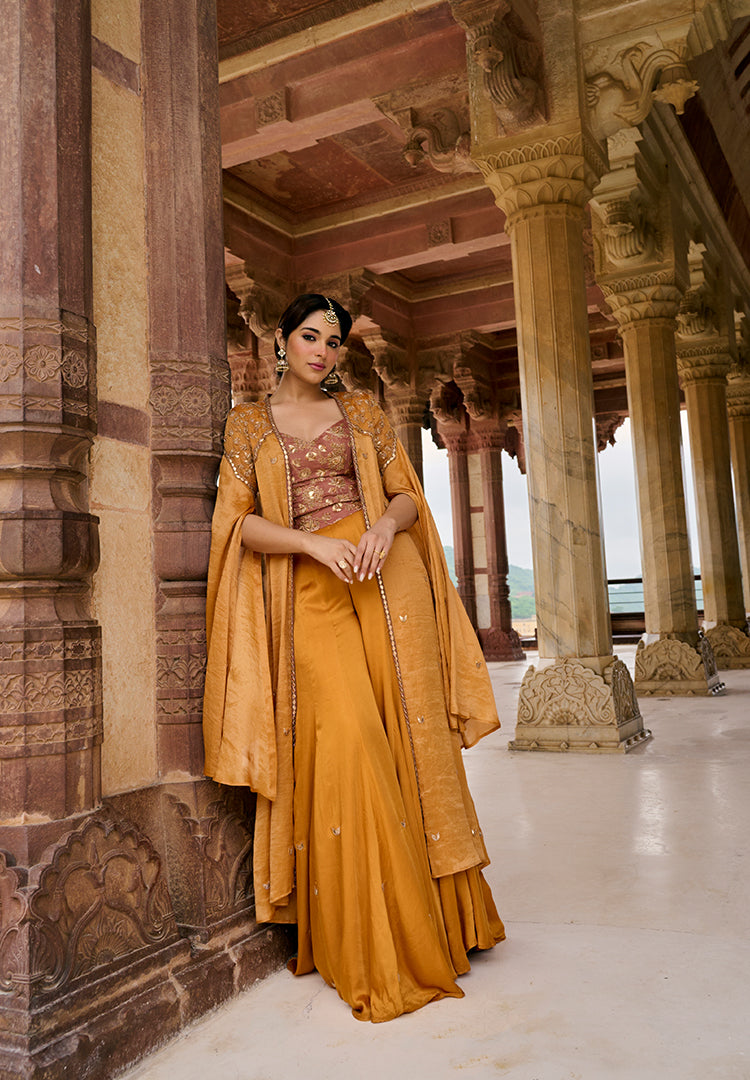 Marigold Tissue Jacket Indowestern