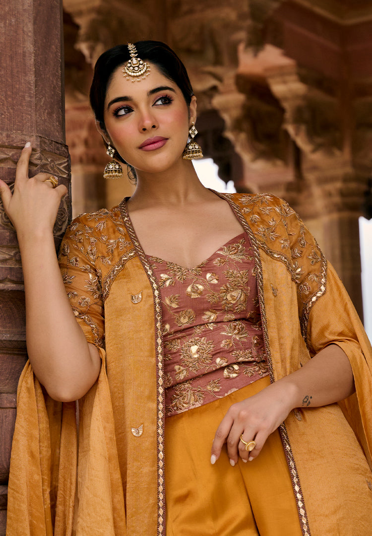 Marigold Tissue Jacket Indowestern