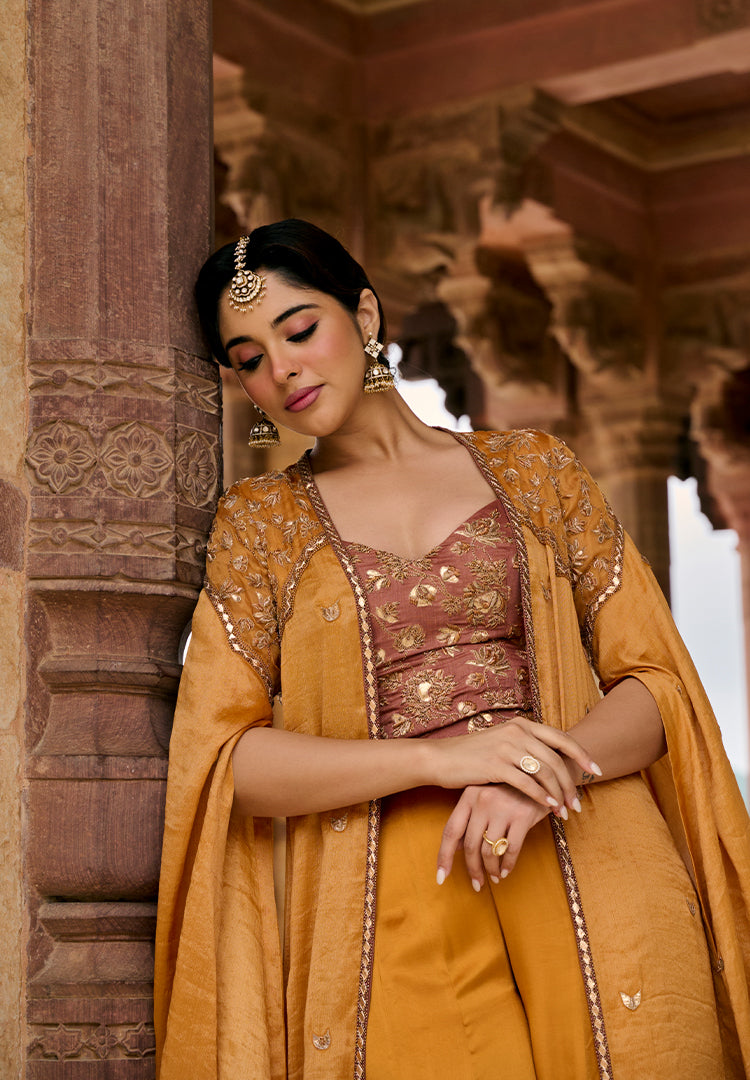 Marigold Tissue Jacket Indowestern
