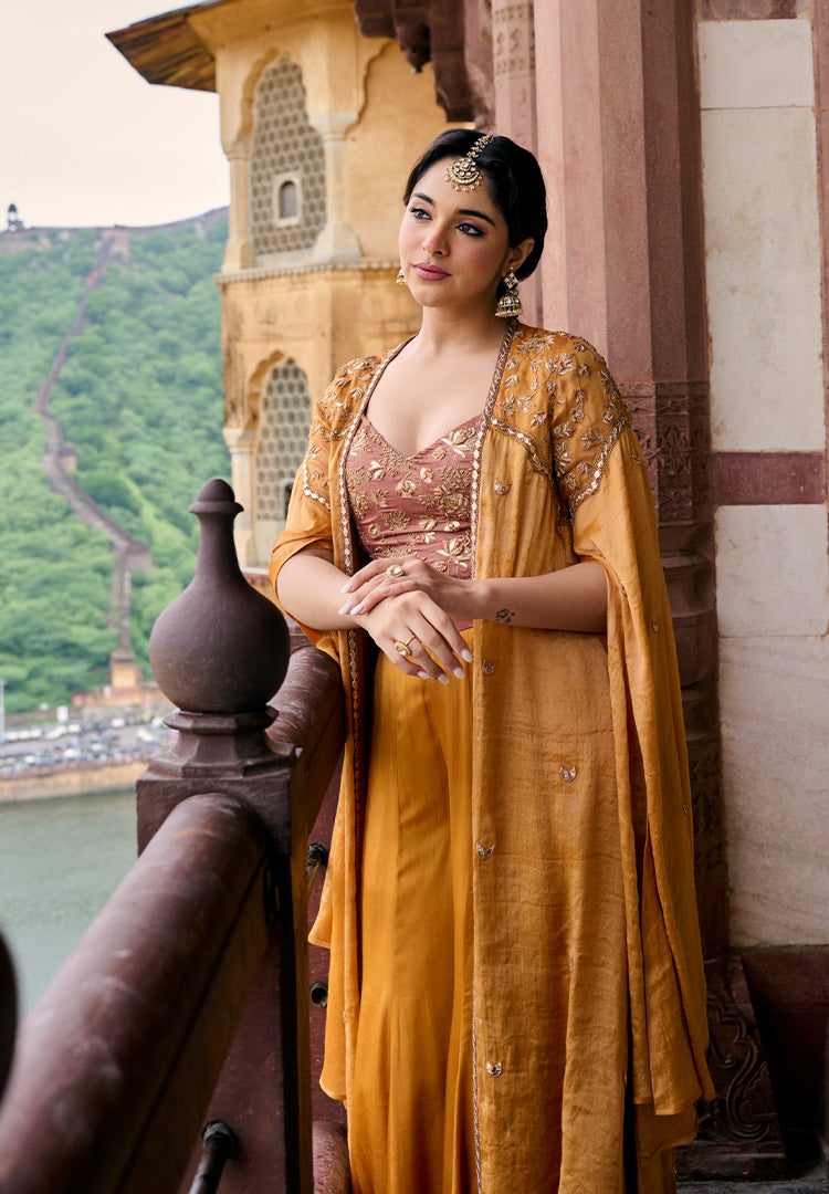 Marigold Tissue Jacket Indowestern