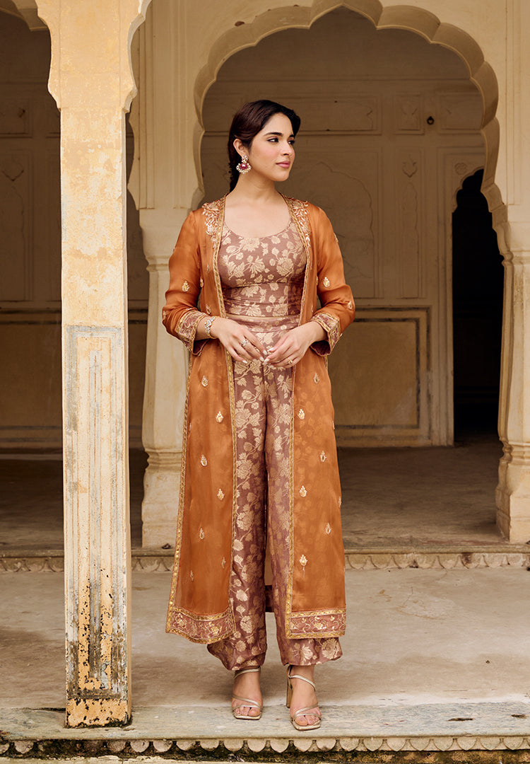 Burnt Orange Moonga Jacket Indowestern