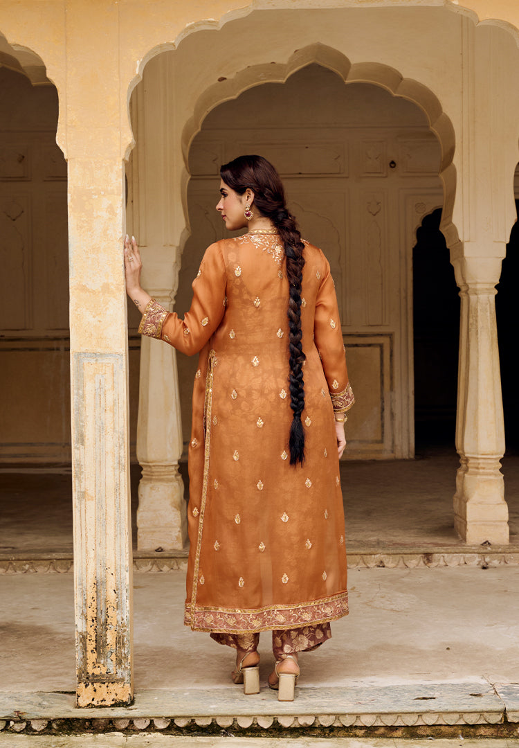 Burnt Orange Moonga Jacket Indowestern