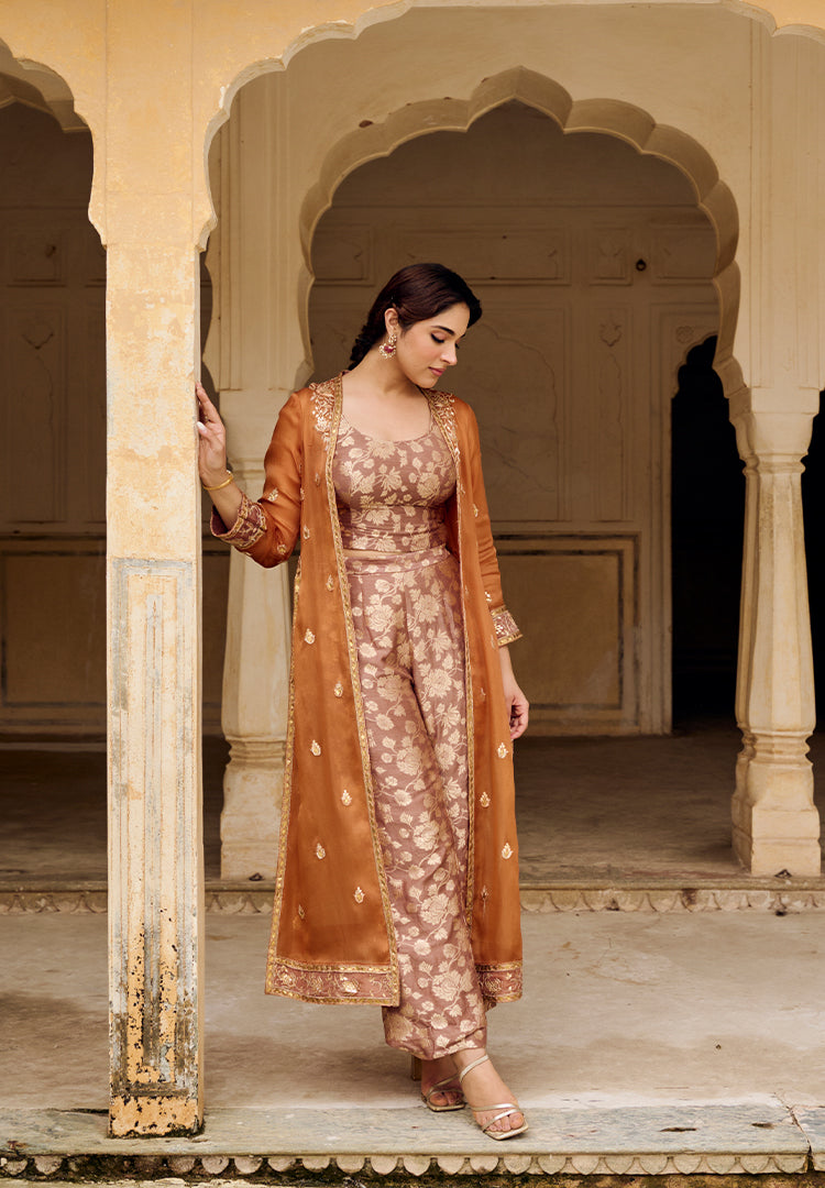 Burnt Orange Moonga Jacket Indowestern