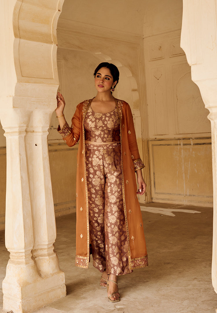 Burnt Orange Moonga Jacket Indowestern