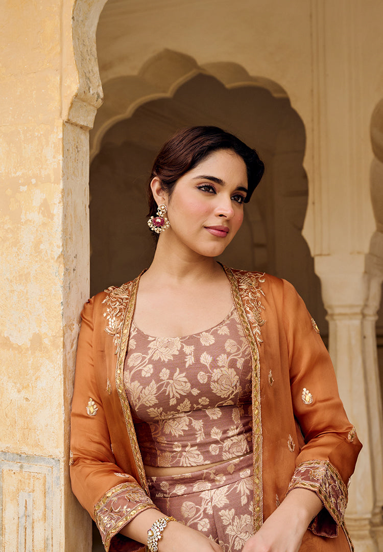 Burnt Orange Moonga Jacket Indowestern