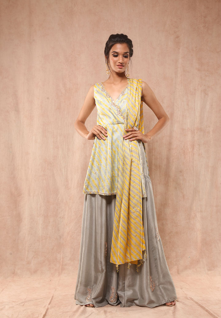 Yellow Grey Tussar Sharara Set