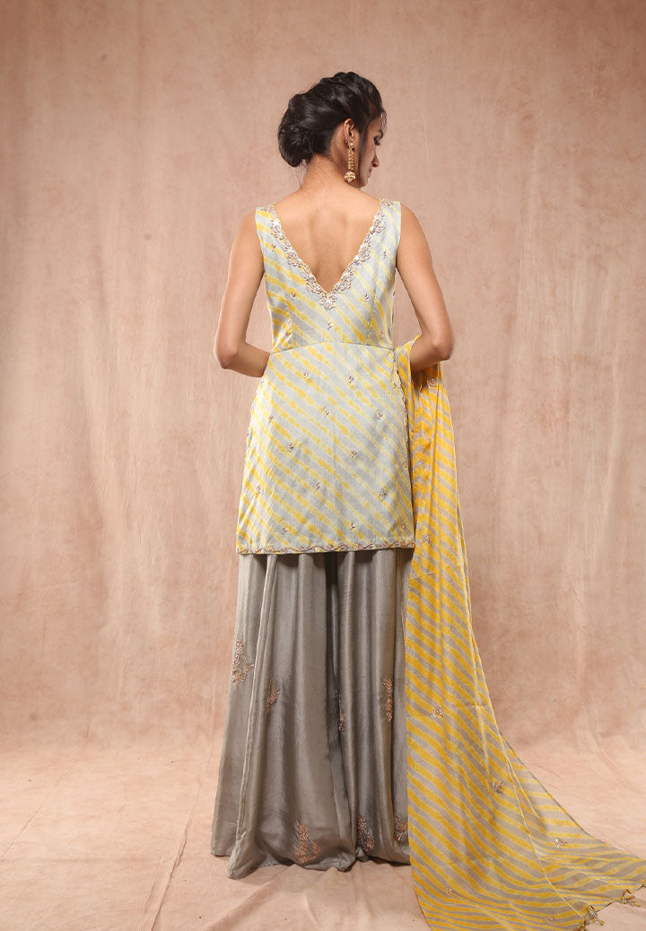 Yellow Grey Tussar Sharara Set