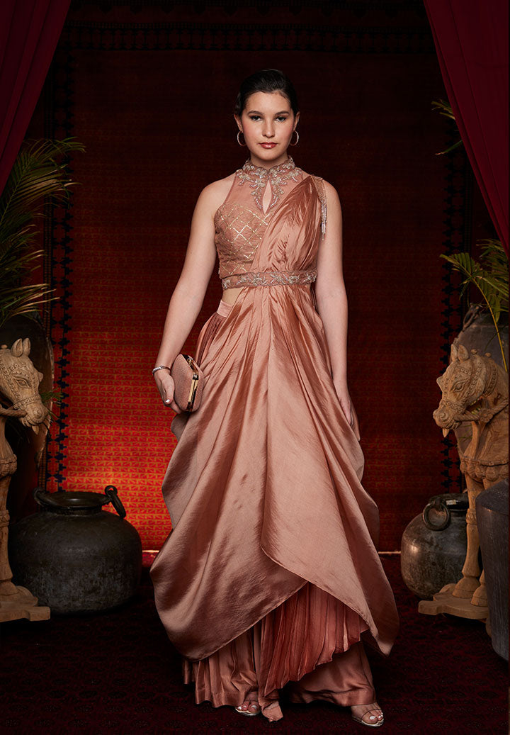 Rosegold Drape Saree