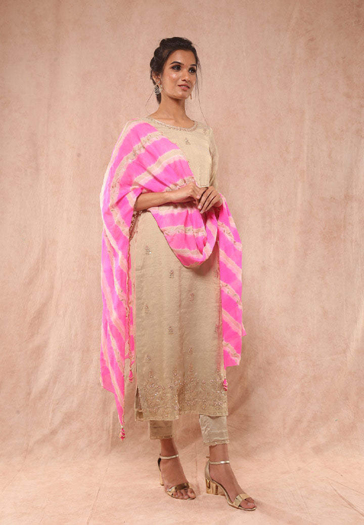 Blush Reverie Tissue Straight Suit