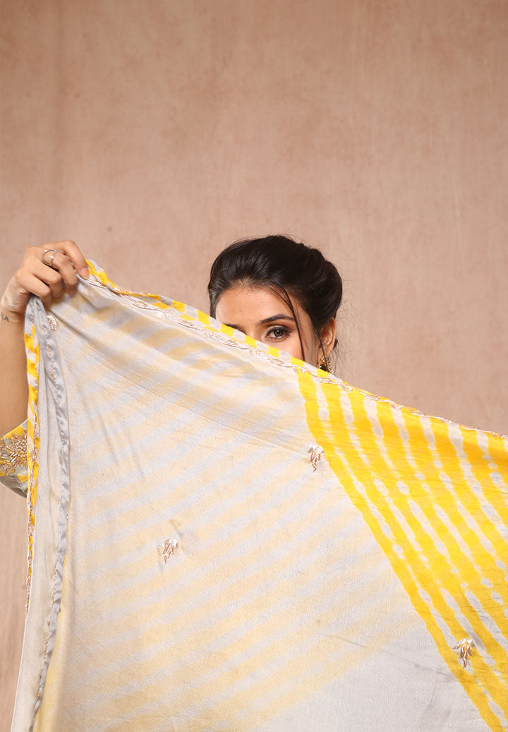 Sunflower Yellow Grey Dupion Silk Suit
