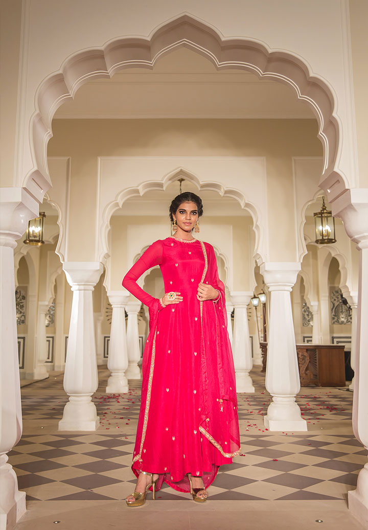 Majenta Silk Dupion Anarkali Suit