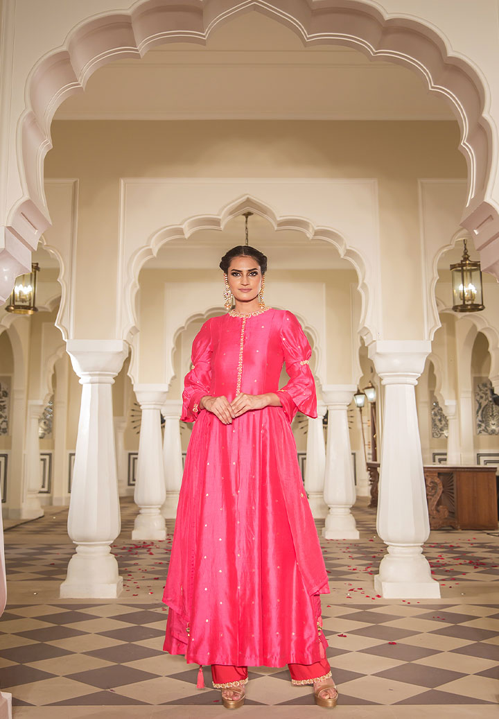 Majenta Silk Dupion Anarkali Suit
