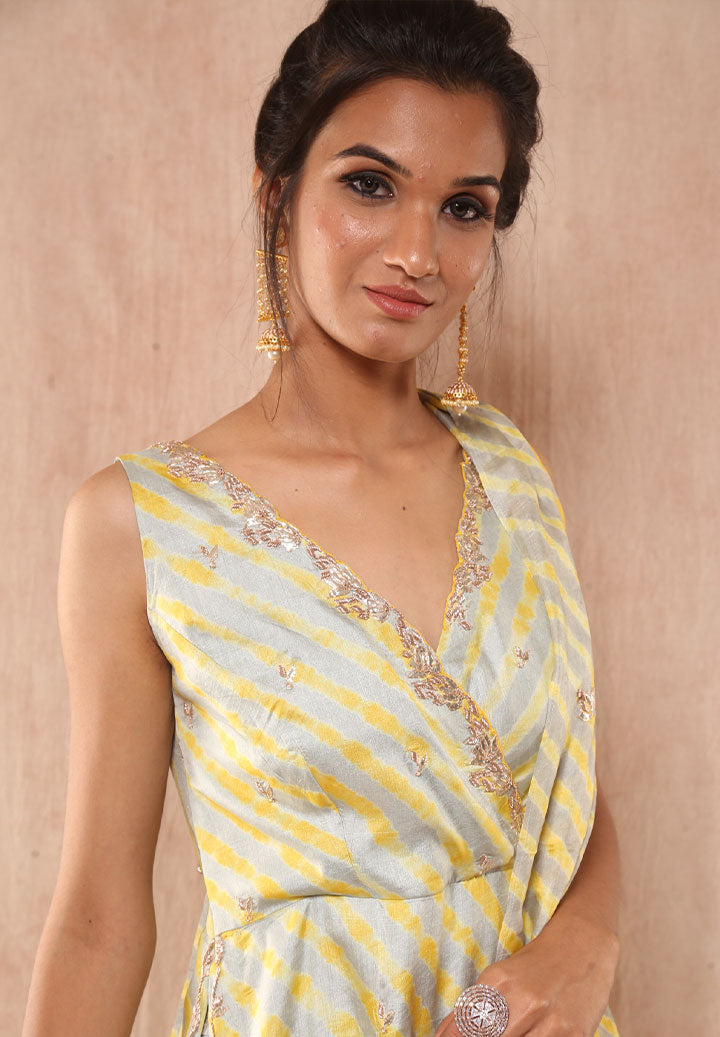 Yellow Grey Tussar Sharara Set