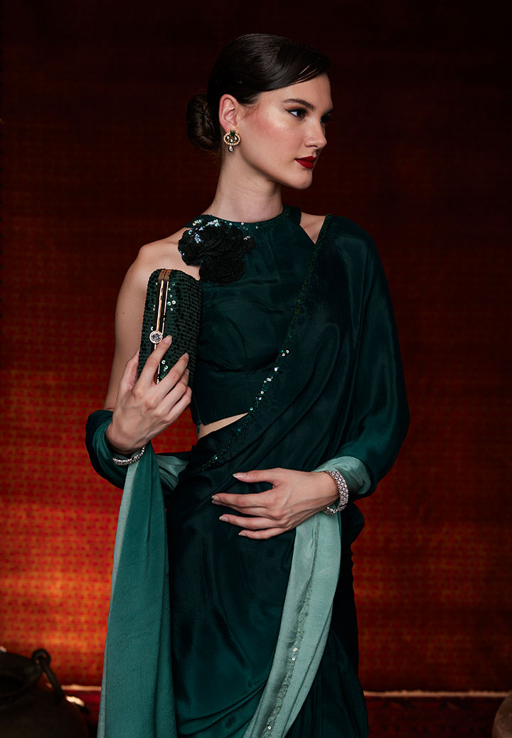 Emerald Green Ombre Saree