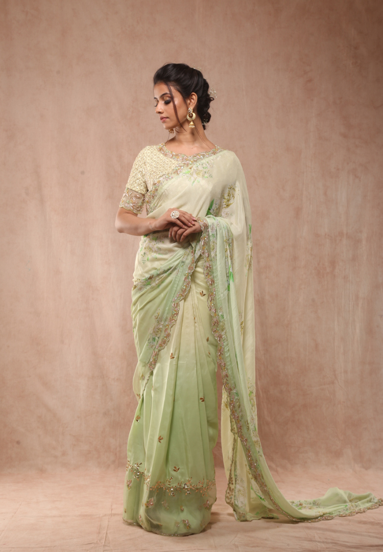 Mint Blossom Drape Saree