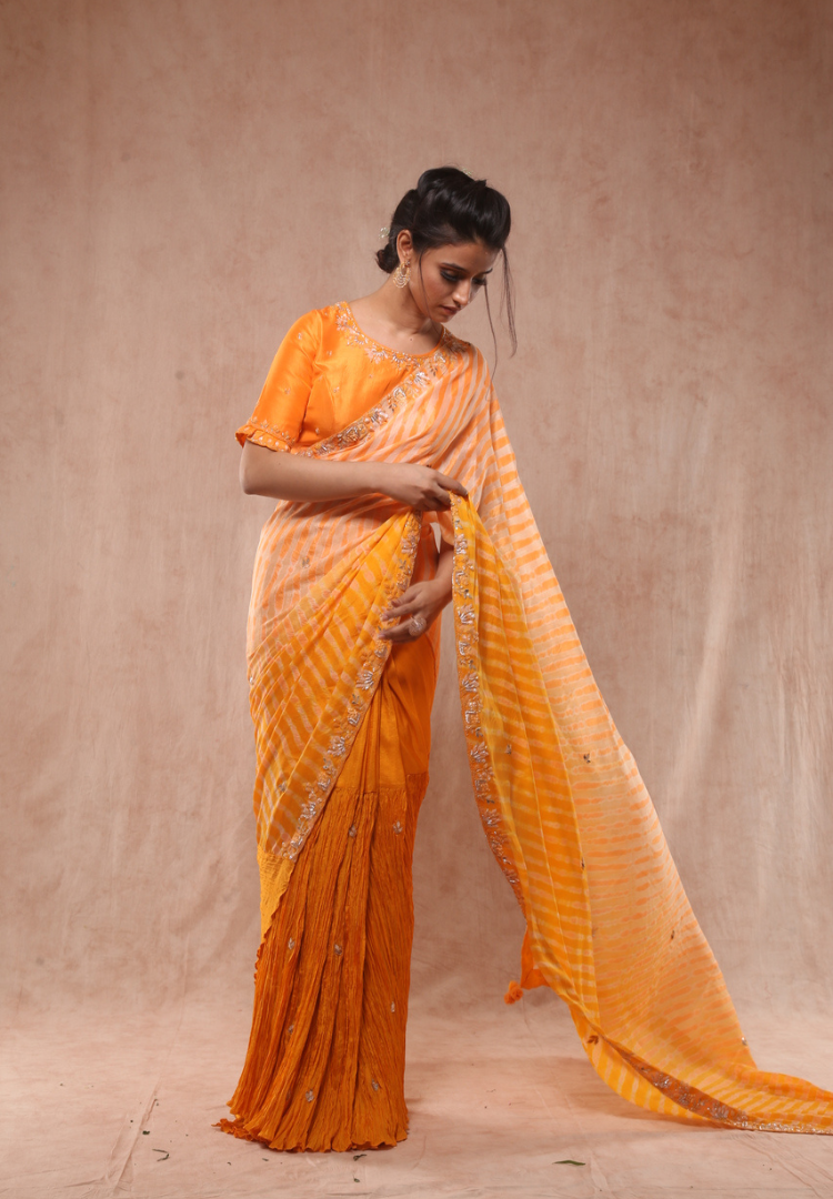 Ambre Glow Lehriya Crushed Saree