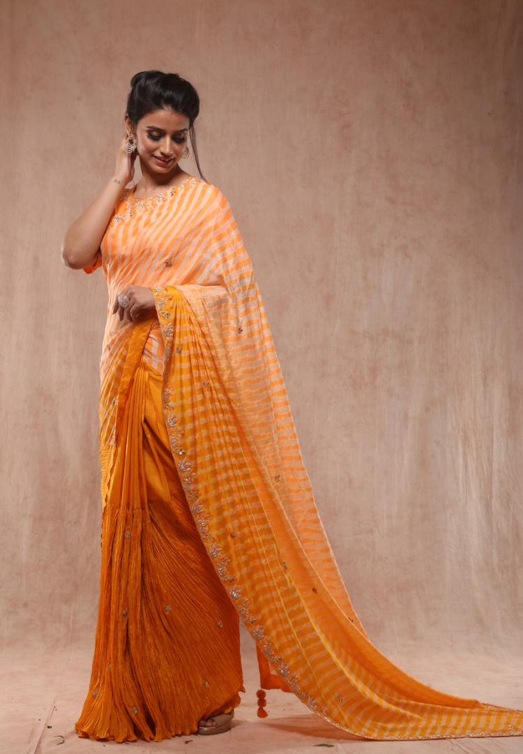 Ambre Glow Lehriya Crushed Saree