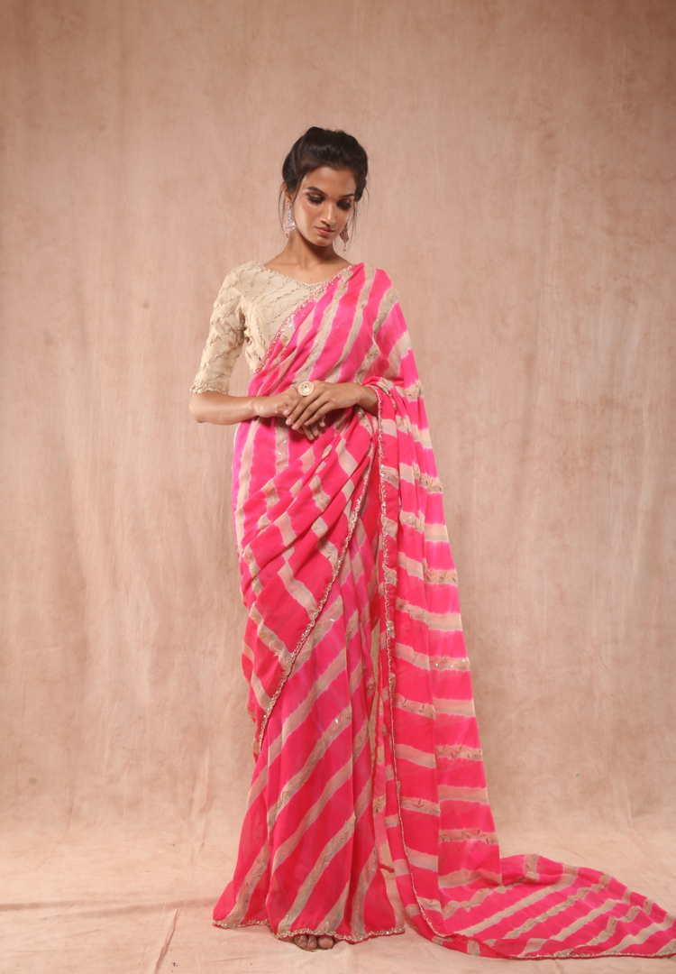 Silver Blush Leheriya Saree