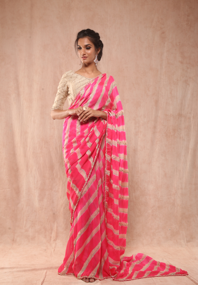 Silver Blush Leheriya Saree