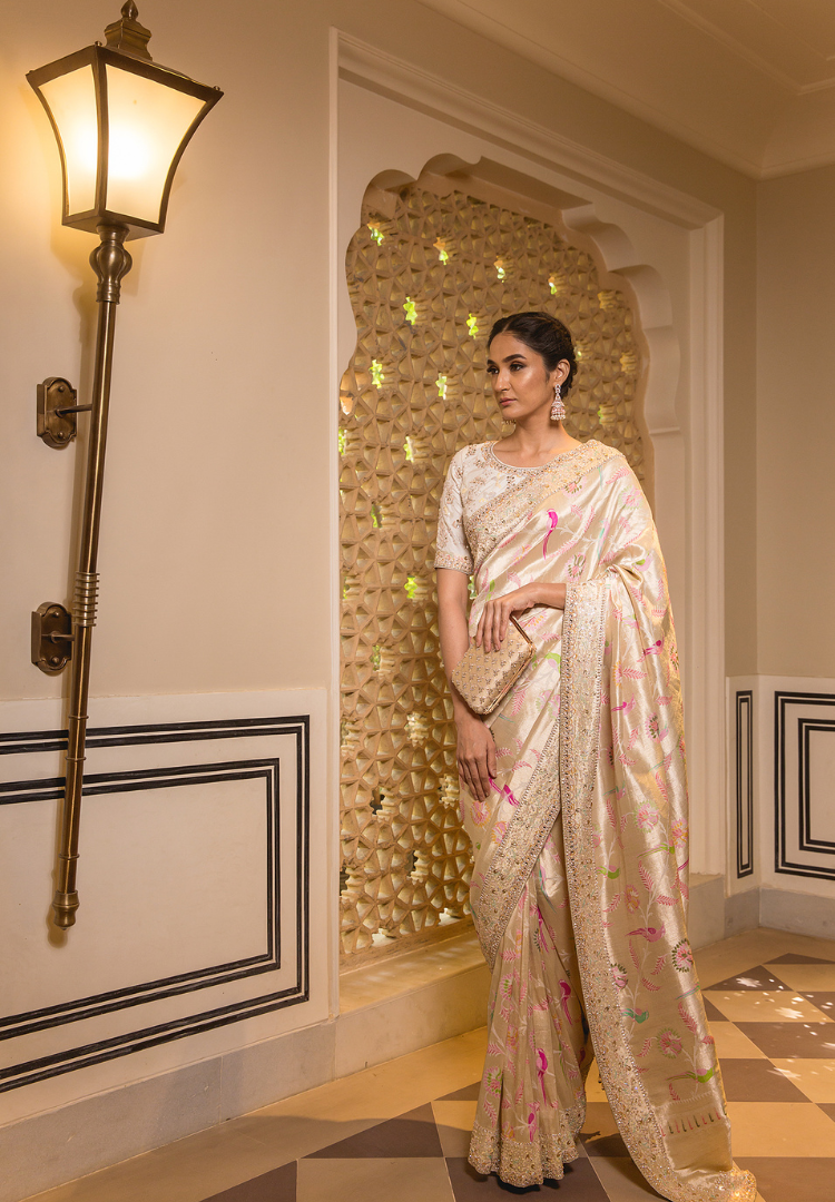 Ivory Banarasi saree