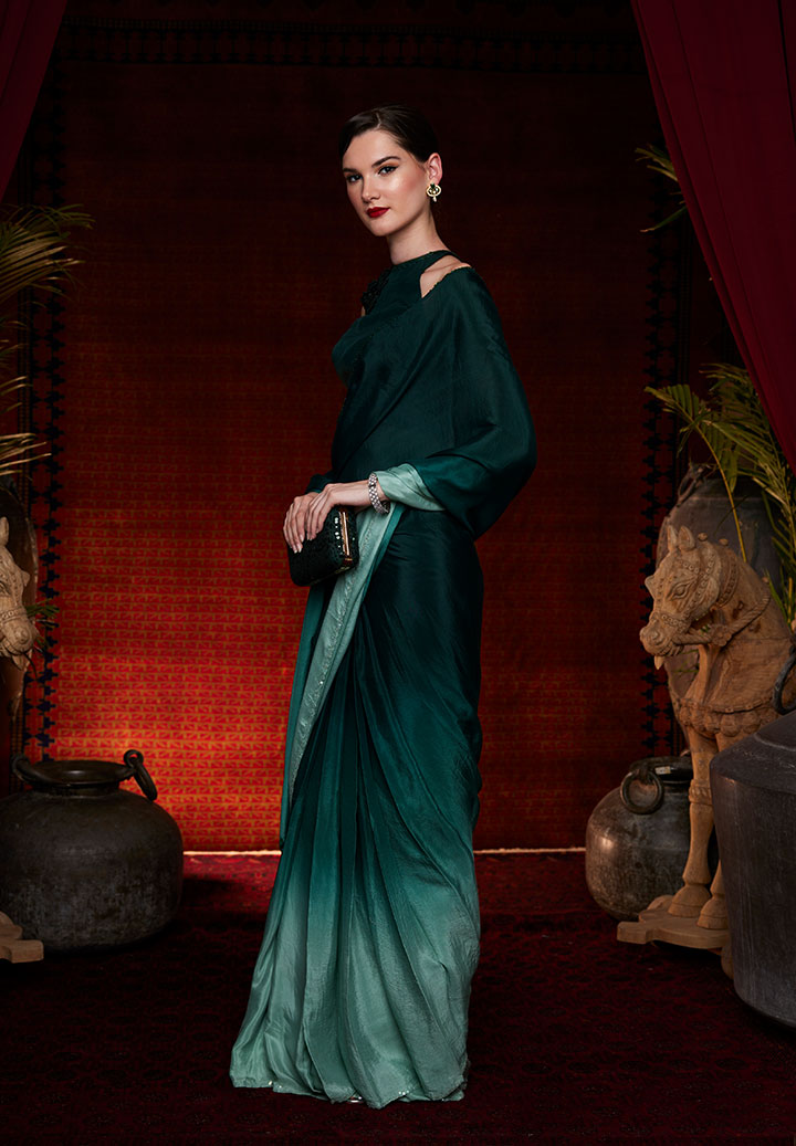 Emerald Green Ombre Saree