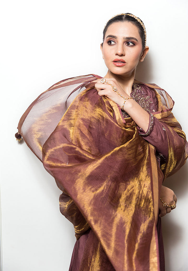 Coffe Aline Tissue Dupatta Suit
