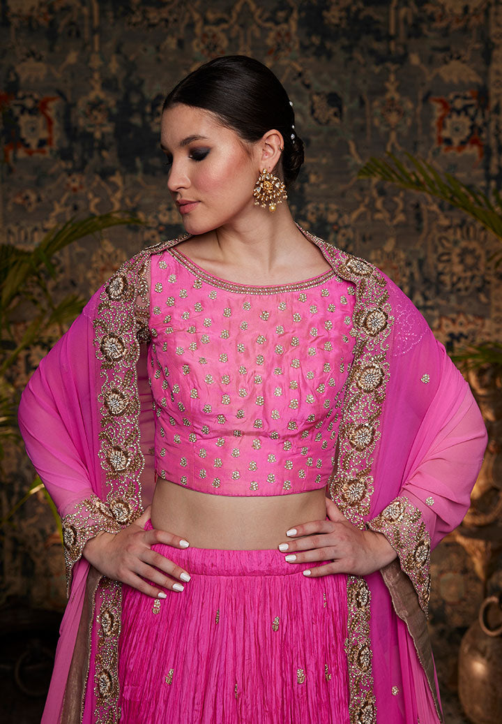 Hot Pink Crushed Lehenga