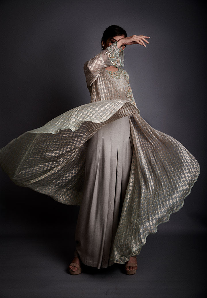 Smoke Grey Flared Cape Indowestern