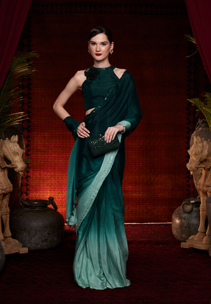 Emerald Green Ombre Saree