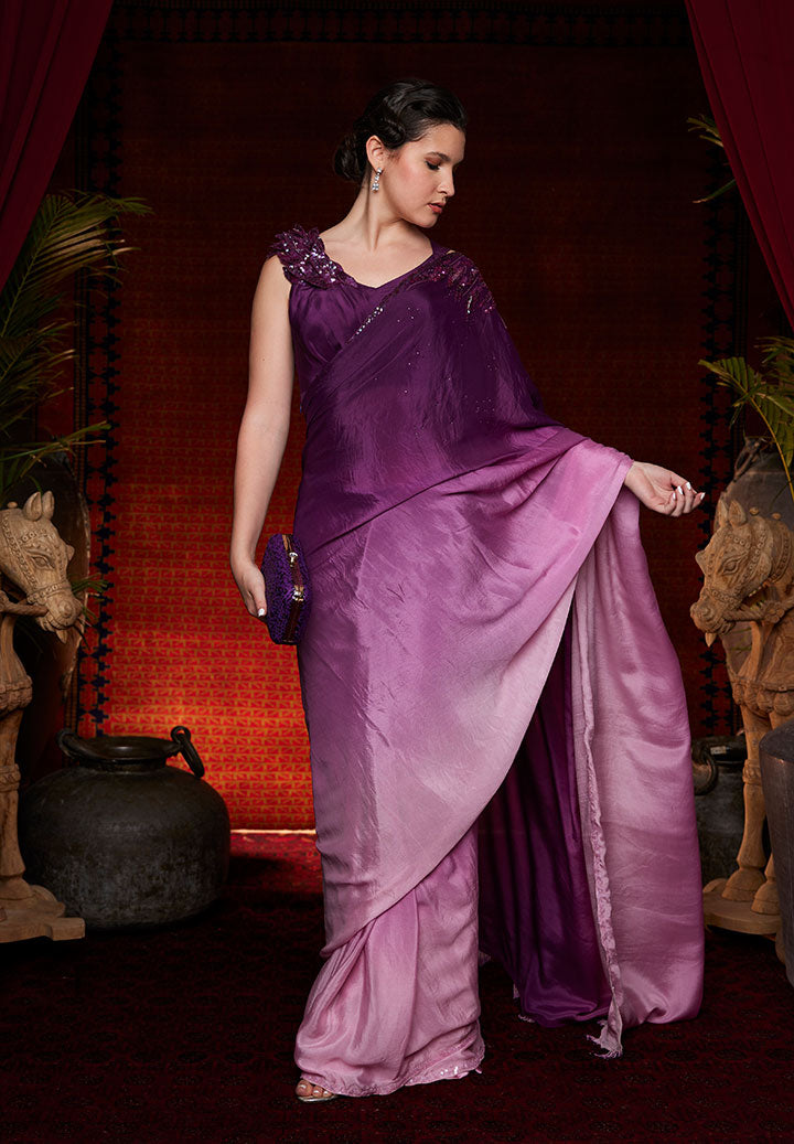 Deep Majenta Ombre Pre Draped Saree
