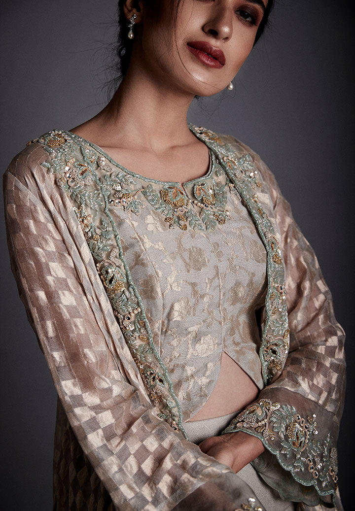 Smoke Grey Flared Cape Indowestern