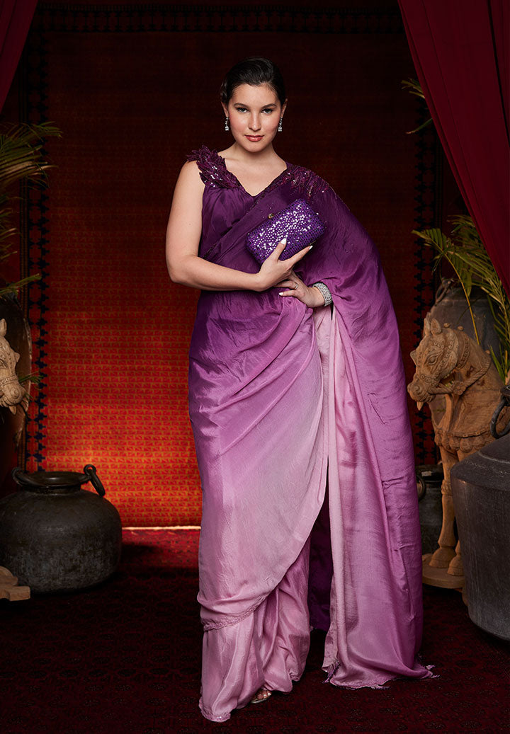 Deep Majenta Ombre Pre Draped Saree