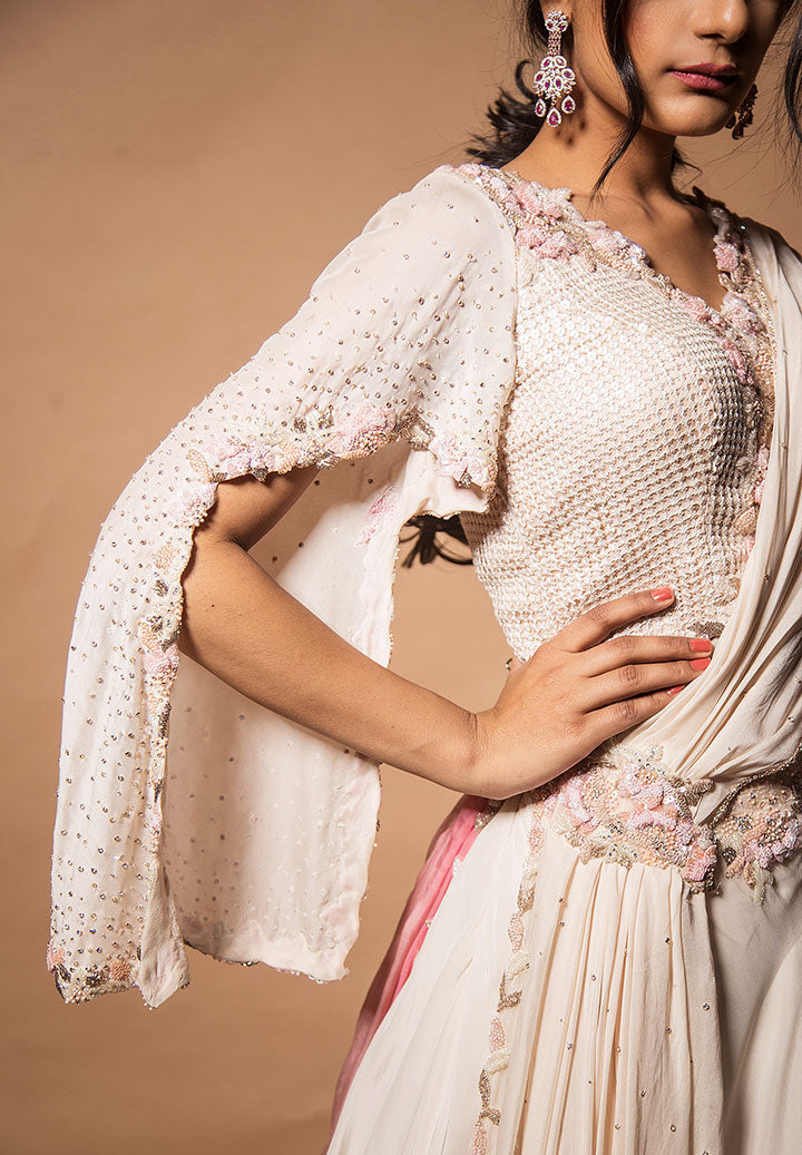 Pearl Pink Ombre Drape Lehenga