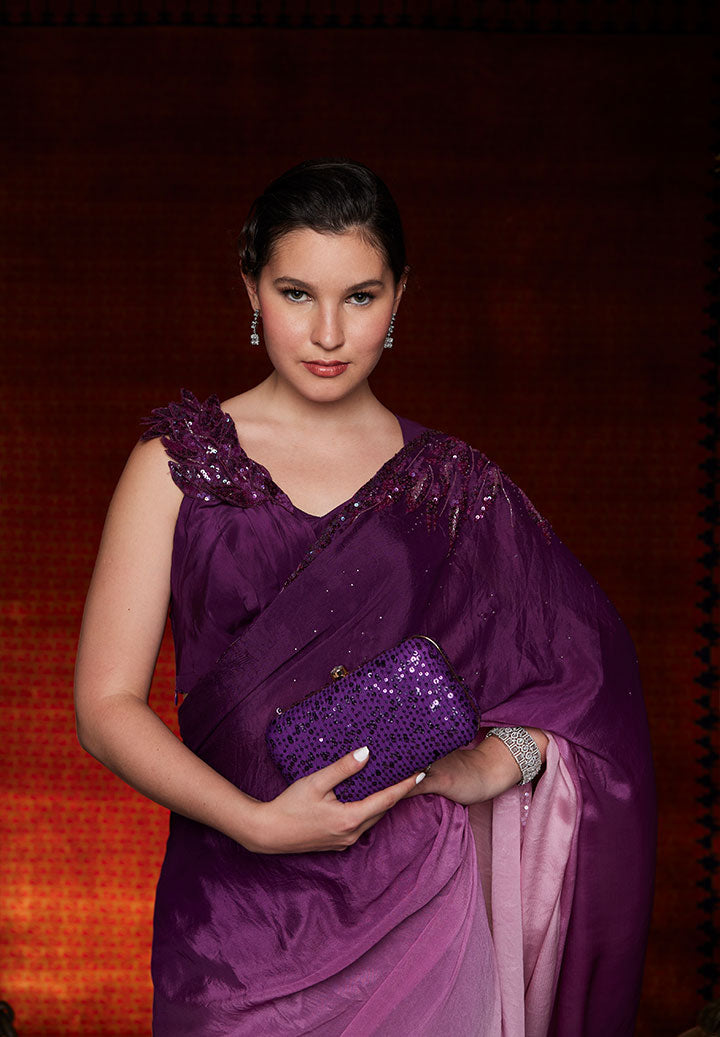 Deep Majenta Ombre Pre Draped Saree
