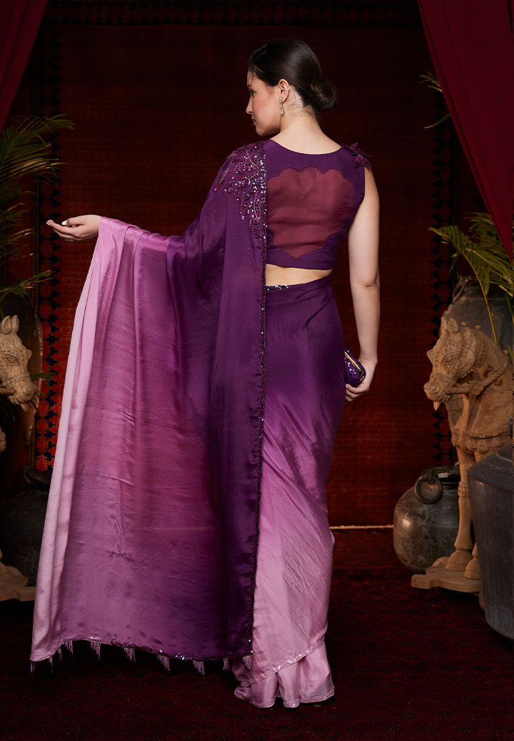 Deep Majenta Ombre Pre Draped Saree