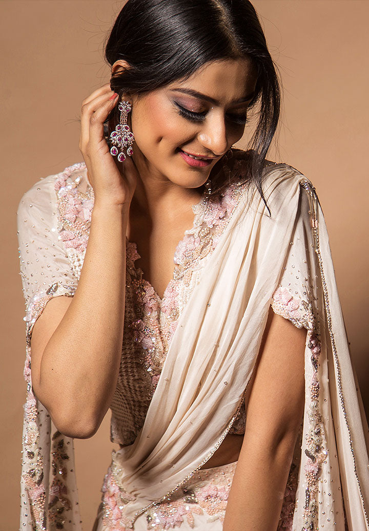 Pearl Pink Ombre Drape Lehenga