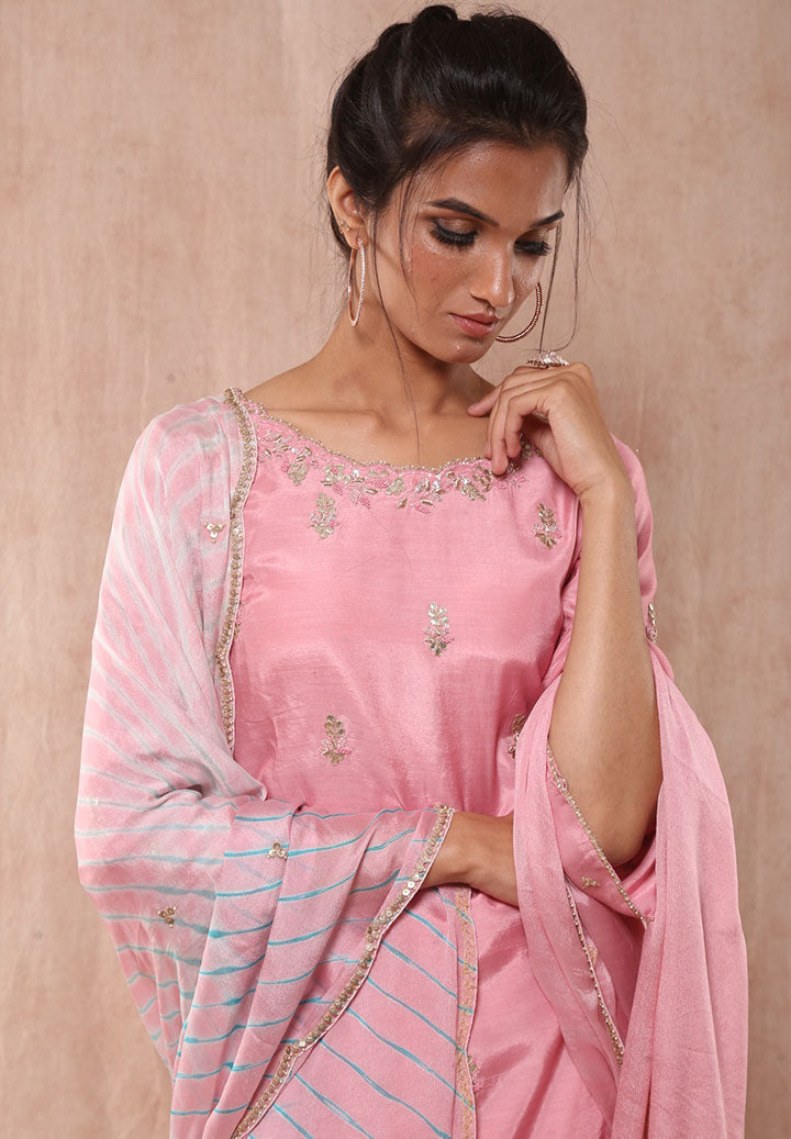 Pink Silk Lehriya Sharara Outfit